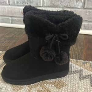 Chic Black Kids Boots with Pom Poms
